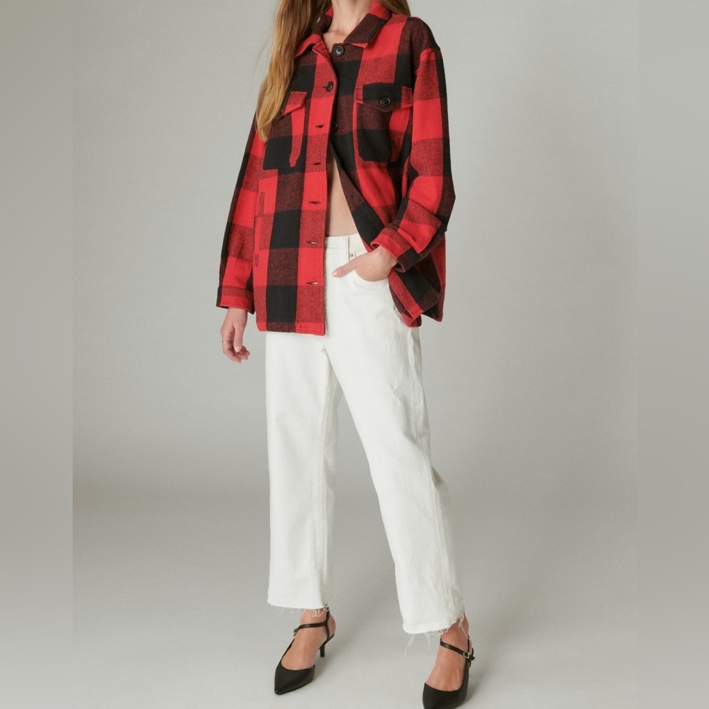LUCKY brand oversized plaid shirt jacket buffalo red size S